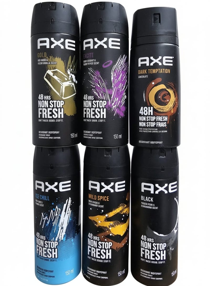 بخاخ مزيل عرق أكس للجنسين مكون من مجموعة رائح مختلفة 150مل×6عبوة